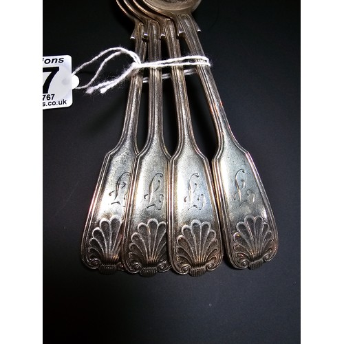 277 - A set of 4x hallmarked silver large teaspoons, hallmarked to Sheffield 1911, combined total weight o... 