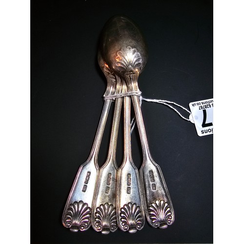 277 - A set of 4x hallmarked silver large teaspoons, hallmarked to Sheffield 1911, combined total weight o... 