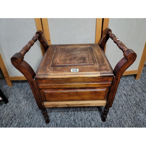 530 - Mahogany old commode stool or seat it has no commode inside and has turned handles to each side