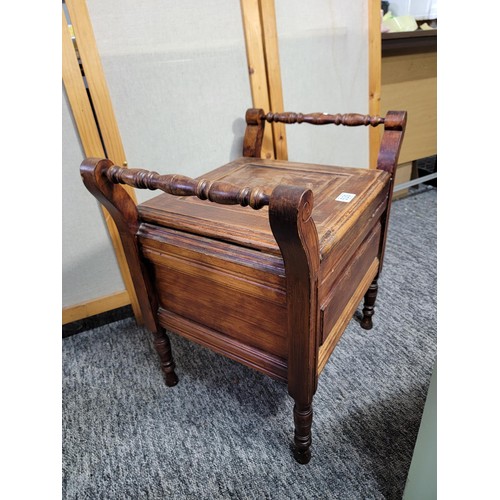 530 - Mahogany old commode stool or seat it has no commode inside and has turned handles to each side