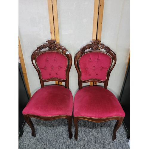 532 - Fine pair of bespoke made Italian style dining chairs with red dralon seats and backs in fine order ... 