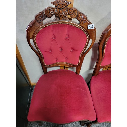 532 - Fine pair of bespoke made Italian style dining chairs with red dralon seats and backs in fine order ... 