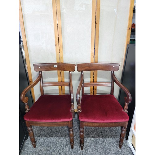 533 - Pair of fine quality antique Georgian carver chairs having good turned legs in solid mahogany frames... 