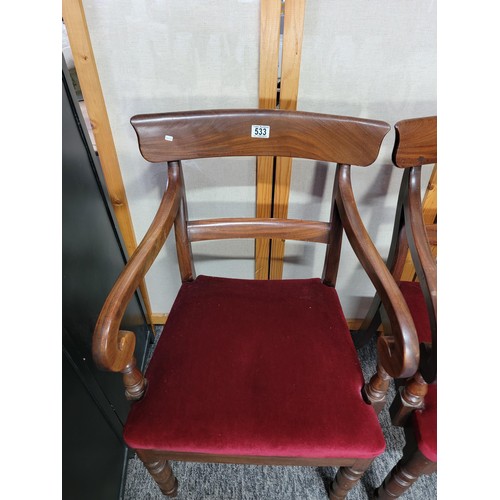 533 - Pair of fine quality antique Georgian carver chairs having good turned legs in solid mahogany frames... 