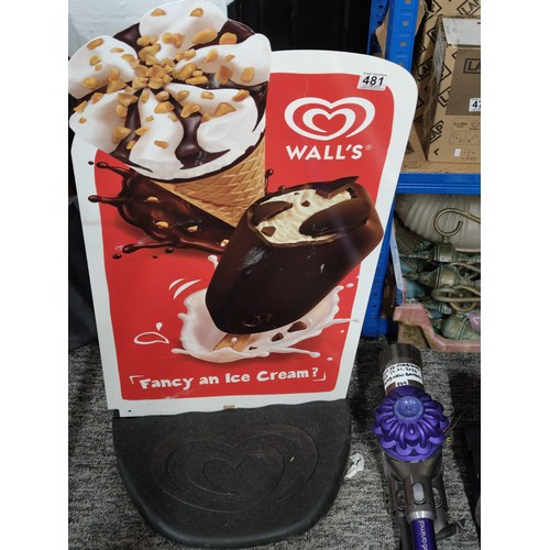 481 - Walls ice cream shop display pavement sign with stand.