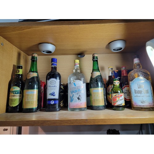 167B - Shelf full of various beers spirits all sealed inc. A blueberry liquor a Corrida Tequila Sliver a Co... 