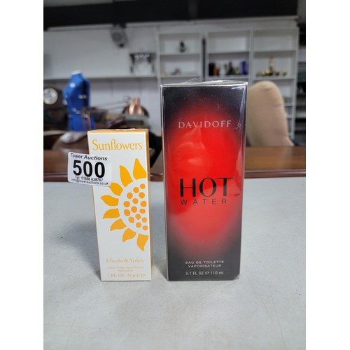 500 - 2x as new perfumes inc a Davidoff Hot Water Eau De Toilette Natural Spray - 110ml along with a Sunfl... 