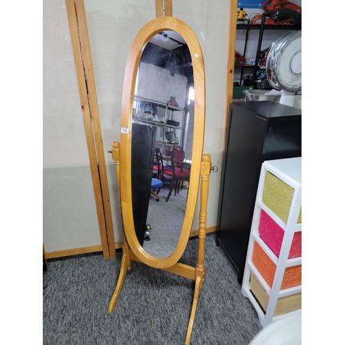 536 - Solid beech framed Cheval mirror in good condition stands at a height of 150cm width 52cm