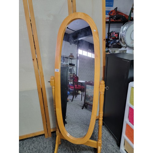 536 - Solid beech framed Cheval mirror in good condition stands at a height of 150cm width 52cm