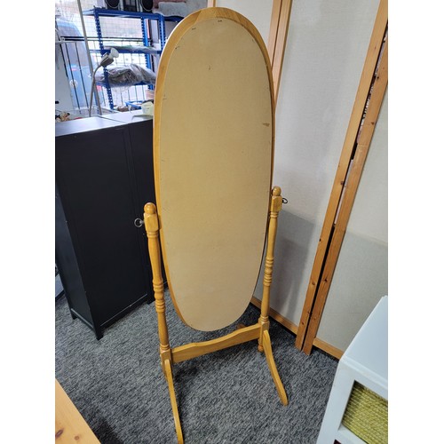 536 - Solid beech framed Cheval mirror in good condition stands at a height of 150cm width 52cm