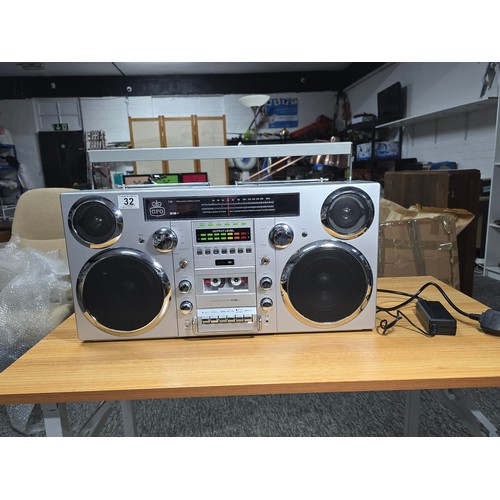 11 - A large impressive re-production portable battery powered boombox by GPO, complete with radio, tape,... 