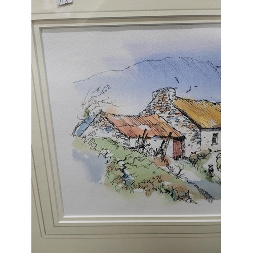 104 - James McConnell irish farm stead framed and glazed picture in pen ink and watercolour signed to the ... 