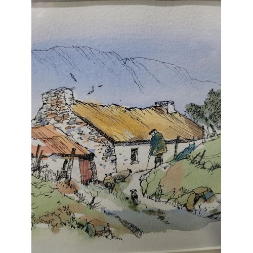 104 - James McConnell irish farm stead framed and glazed picture in pen ink and watercolour signed to the ... 