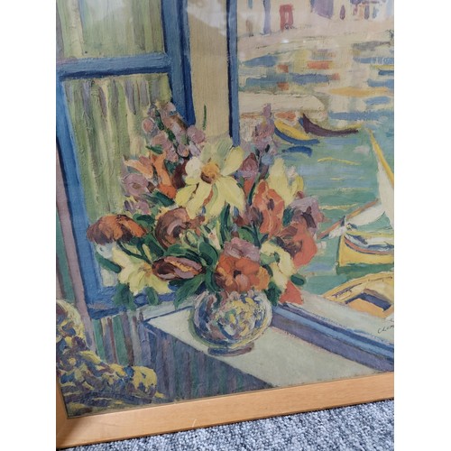 109 - 2x framed and glazed pictures inc Clements Hassell print of a window scene along with a pressed flow... 