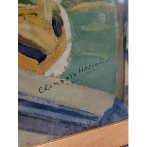 109 - 2x framed and glazed pictures inc Clements Hassell print of a window scene along with a pressed flow... 