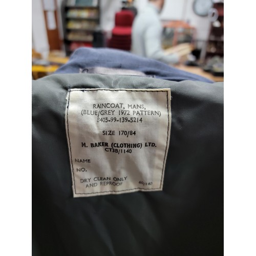 114 - RAF No. 1, raincoat dated 1972 by M. Baker Clothing in good overall condition with No. 1 propeller l... 