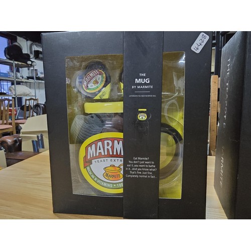 6 - 3x brand new and boxed collectable Marmite sets to include, The teapot with teabags, The mug and The... 