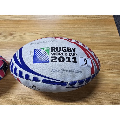 9 - 2 full size Rugby balls relating to the rugby world cup, one is for the world cup 2011 New Zealand (... 