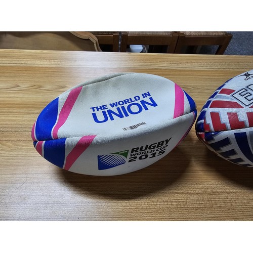 9 - 2 full size Rugby balls relating to the rugby world cup, one is for the world cup 2011 New Zealand (... 