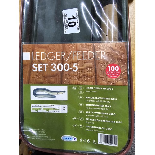 10 - A cased Ledger/feeder fishing rod set 300-5 complete with reel, tackle, hooks, etc. Had very little ... 