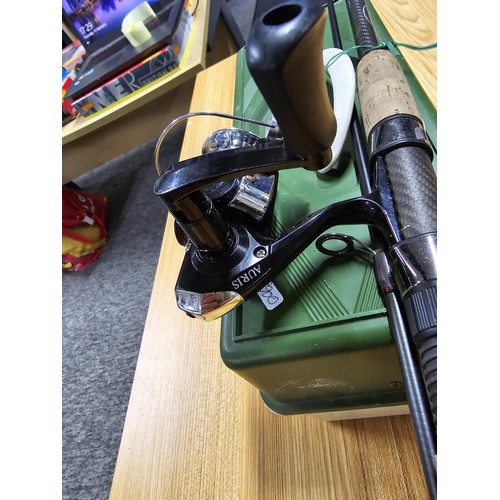 14 - A Mitchell Universe II spin 2 piece rod, complete with auris Trabucco reel, along with a fishing tac... 