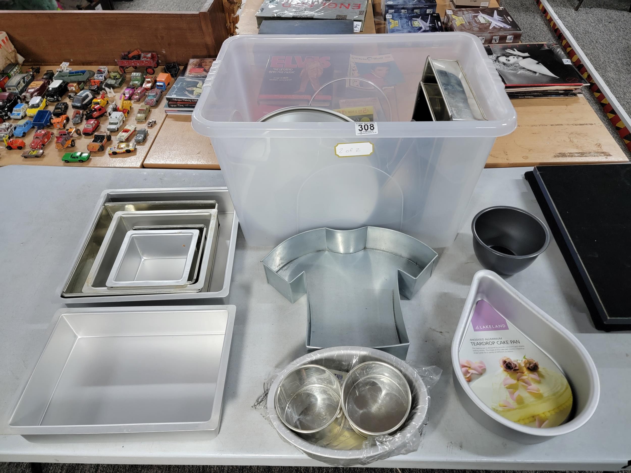 Large quantity of cake baking tins in 2 boxes, stainless steel, inc PME