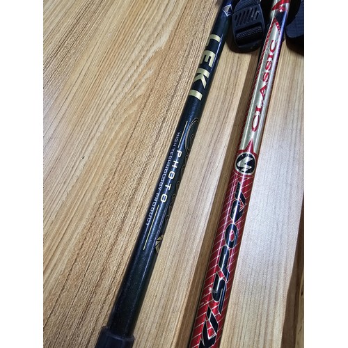 16 - 2 x Height adjustable walking poles see pictures for the makers mark along with 2 wooden walking sti... 