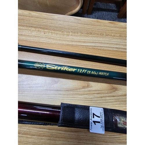 17 - Collection of fishing rods to include a good vintage Mordex Paramount 3 pce rod, a Bravo King 4.5m t... 