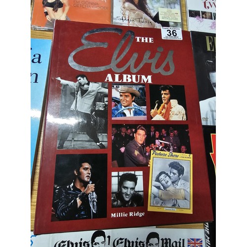 36 - Quantity of books, DVD's and CD's all relating to Elvis Presley and Shania Twain, along with a large... 