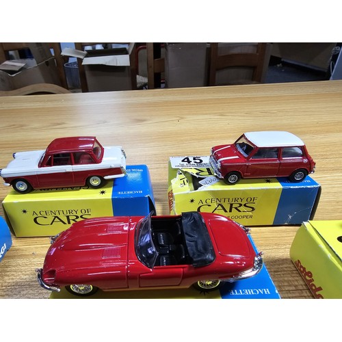 45 - A set of 5x boxed Corgi cars, Hachette special editions, each car is individually boxed and all in a... 