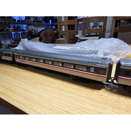 50 - An unboxed Hornby R397 intercity 125 HST 3 car set swallow livery power locomotive coach and dummy l... 