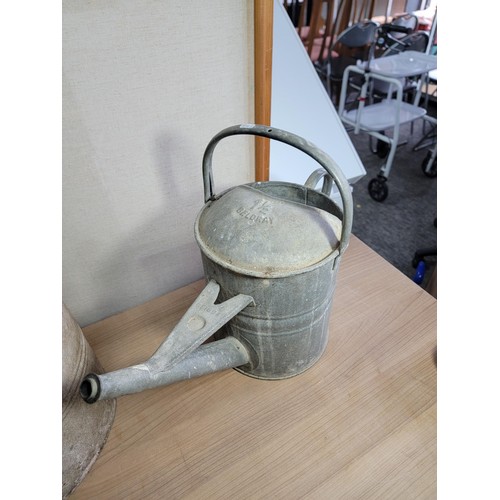 359 - Collection of galvanised items inc 3x watering cans inc a 2.5gal, 1.5gal Beldray, galvanised mop buc... 