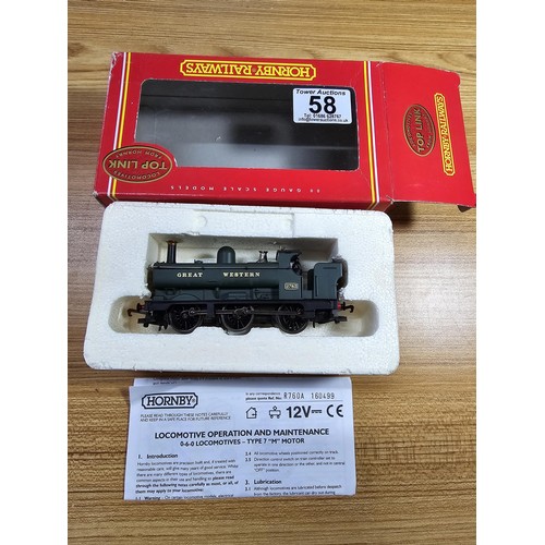 58 - A boxed Hornby R760A GWR 0-6-0 Pannier tank locomotive no. 2783, drover and fireman fitted on the fo... 