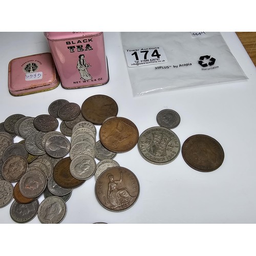 174 - A collection of various coins to include a large quantity of silver cons to include a good amount of... 