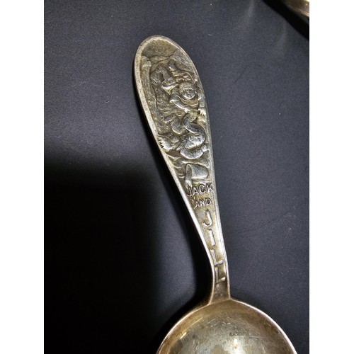 180 - A collection of 4x hallmarked silver spoons and white metal pickle fork. To include 3 silver spoons ... 