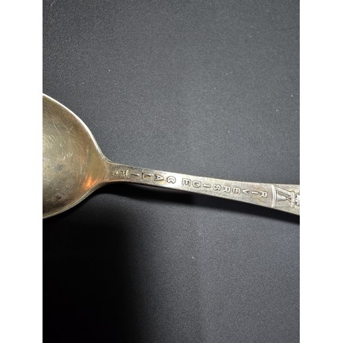 180 - A collection of 4x hallmarked silver spoons and white metal pickle fork. To include 3 silver spoons ... 