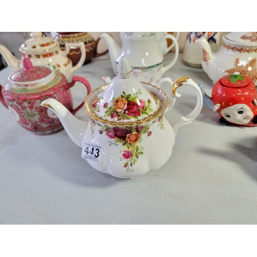 443 - 2x boxes containing a large quantity of 15x ceramic teapots inc Royal Albert Old Country Roses, a dr... 