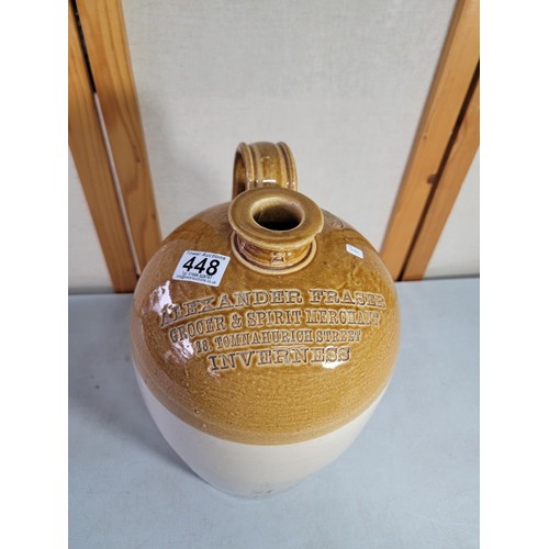 448 - Good quality earthen ware flagon marked Alexander Fraser, Grocer & Spirit Merchant, Inverness, stamp... 