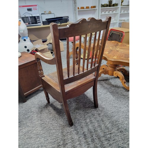 451 - Antique Georgian oak elbow chair commode chair with lift up lid complete with pot, in good order