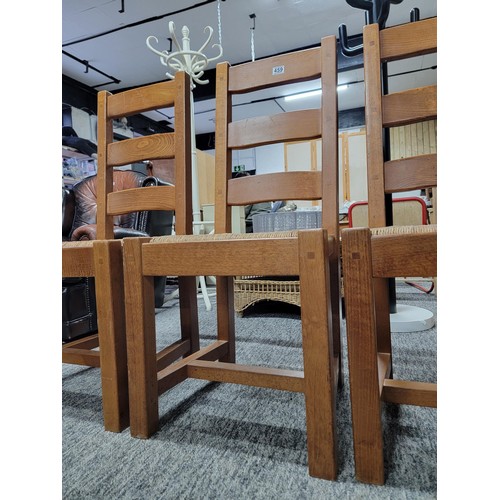 459 - 4x set of high back dining chairs raised on square legs with joining stretchers, triple ladder back ... 