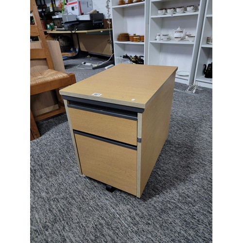 461 - Two drawer filing cabinet on castors, with supporting castor under the drawers to ease opening locka... 