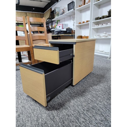 461 - Two drawer filing cabinet on castors, with supporting castor under the drawers to ease opening locka... 