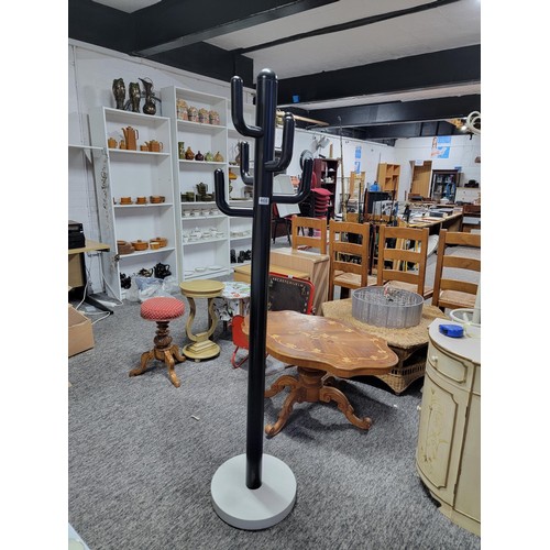 466 - Tall black plastic cactus coat stand with 6 arms stands at 175cm high base diameter 38cm