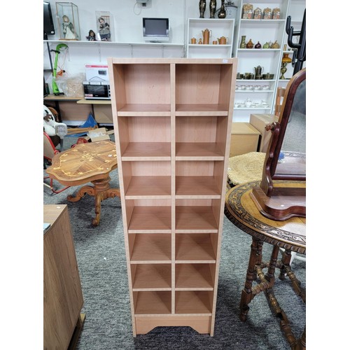 471 - A tall wood veneered 14 division storage shelf unit in overall good condition stands at 128cm high 4... 