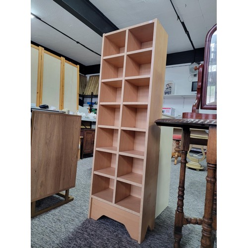 471 - A tall wood veneered 14 division storage shelf unit in overall good condition stands at 128cm high 4... 