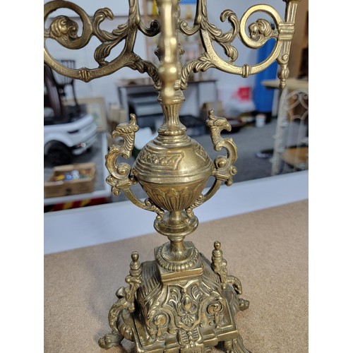 146 - Good quality ornate baroque vintage 4 tier brass candle stick with lion foot design to the centre fe... 