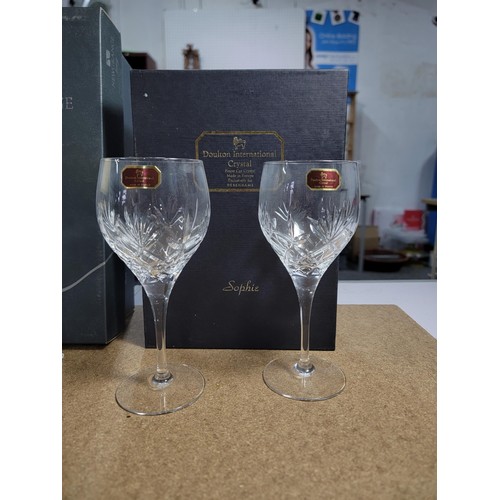 148 - Quantity of good quality named boxed glassware inc 2x Doulton international 'Sophie' crystal wine gl... 