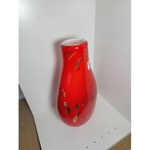 151 - A good quality vintage genuine Murano Italy art glass vase impressive red glass with a Millefiori de... 