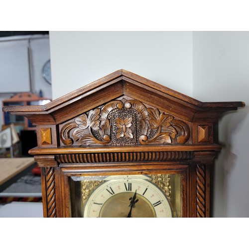 152 - Good quality Jungans striking walnut bracket clock well carved with intricate carving to the top dep... 