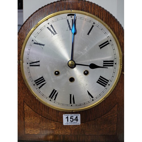 154 - Gustav Becker Domed Mantel Clock, with bevelled glass front silvered dial, chiming on gong rods, nee... 